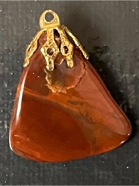 Polished Brown Jasper Pendant with Gold Bail - Women Jewelry